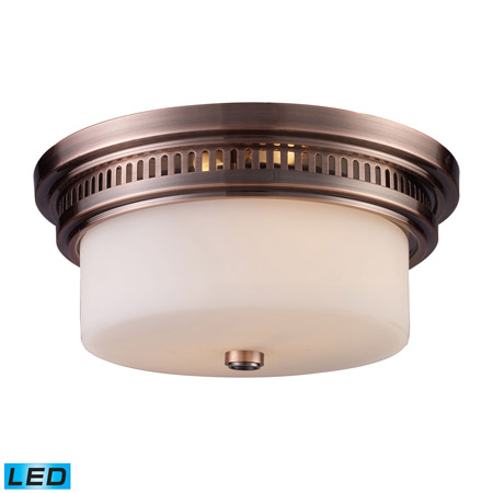 Elk Lighting 66141-2-LED Chadwick 2 Light LED Flushmount In Antique Copper And White Glass