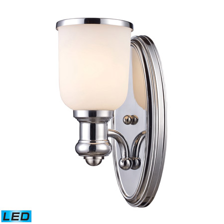 Elk Lighting 66150-1-LED Brooksdale 1 Light LED Wall Sconce In Polished Chrome And White Glass