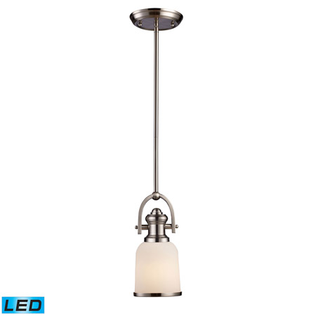 Elk Lighting 66161-1-LED Brooksdale 1 Light LED Pendant In Satin Nickel With White Glass