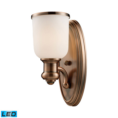 Elk Lighting 66180-1-LED Brooksdale 1 Light LED Wall Sconce In Antique Copper And White Glass