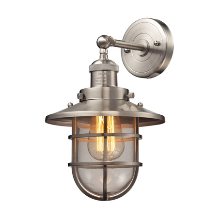 Elk Lighting 66356/1 Seaport 1 Light Sconce In Satin Nickel And Clear Glass