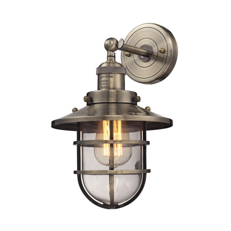 Elk Lighting 66376/1 Seaport 1 Light Sconce In Antique Brass And Clear Glass