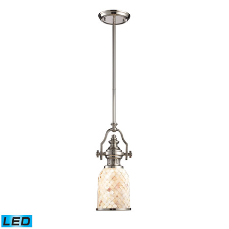 Elk Lighting 66412-1-LED Chadwick 1 Light LED Pendant In Polished Nickel And Cappa Shells