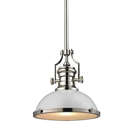Elk Lighting 66515-1 Chadwick 1 Light Pendant In Gloss White And Polished Nickel