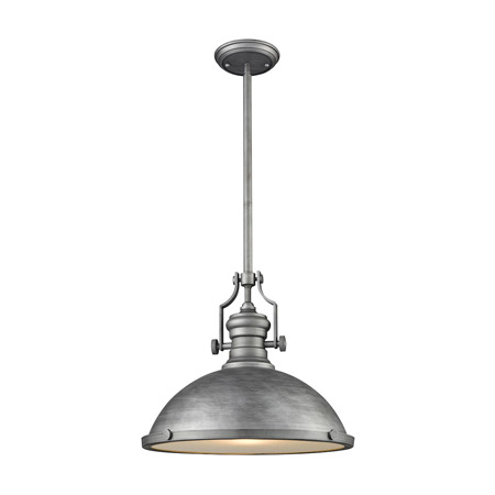 Elk Lighting 66588-1 1-Light Pendant in Weathered Zinc with Metal and Frosted Glass Diffuser