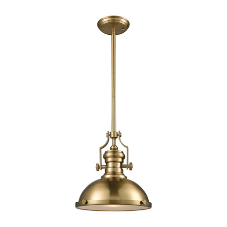 Elk Lighting 66594-1 1-Light Pendant in Satin Brass with Metal and Frosted Glass Diffuser