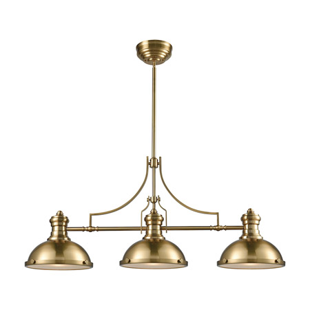 Elk Lighting 66595-3 3-Light Island Light in Satin Brass with Metal and Frosted Glass Diffuser