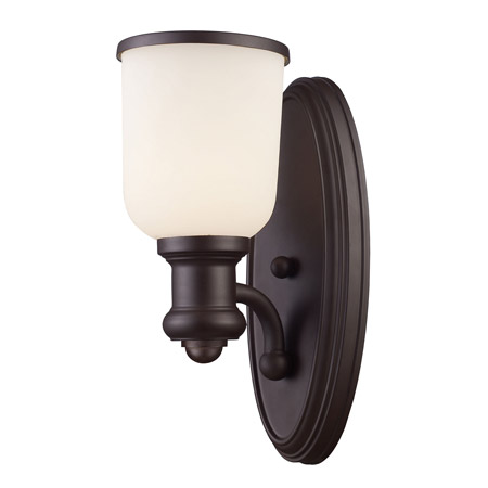 Elk Lighting 66670-1 Brooksdale 1 Light Wall Sconce In Oiled Bronze And White Glass
