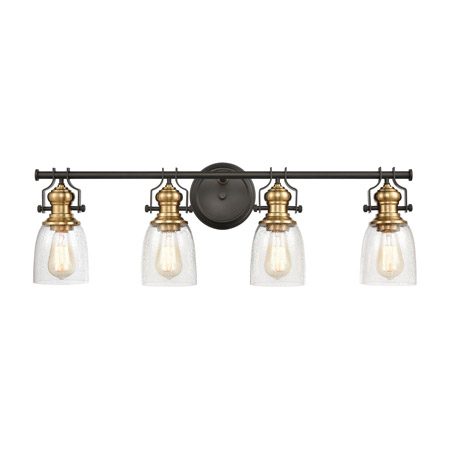 Elk Lighting 66687-4 4-Light Vanity Light in Oil Rubbed Bronze and Satin Brass with Seedy Glass