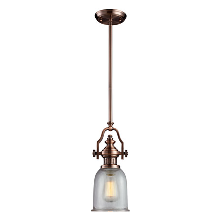Elk Lighting 66751-1 Chadwick 1 Light Pendant In Antique Copper And Halophane Glass