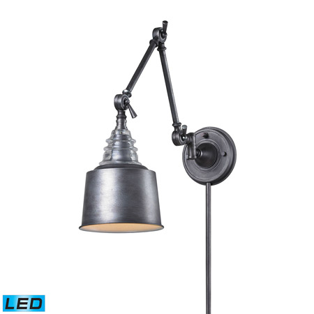 Elk Lighting 66825-1-LED Insulator Glass 1 Light LED Swingarm Sconce In Weathered Zinc
