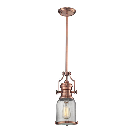 Elk Lighting 67712-1 Chadwick 1 Light Pendant In Antique Copper And Seeded Glass