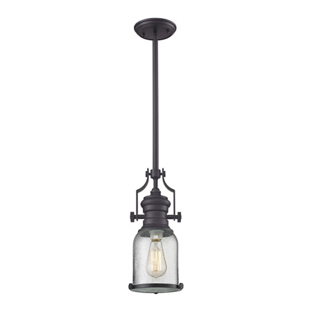 Elk Lighting 67722-1 Chadwick 1 Light Pendant In Oil Rubbed Bronze And Seeded Glass