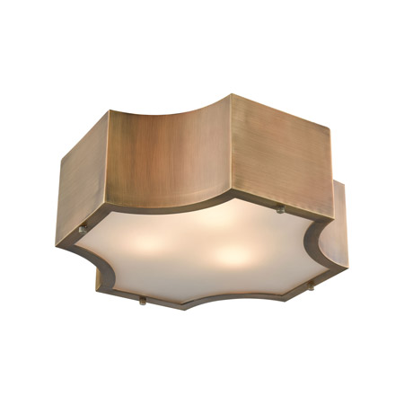 Elk Lighting 68131/3 3-Light Flush Mount in Classic Brass with Frosted Glass Diffuser