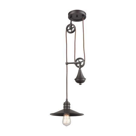 Elk Lighting 69083/1 1-Light Adjustable Pendant in Oil Rubbed Bronze with Matching Shade