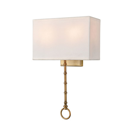 Elk Lighting 75040/2 2-Light Sconce in Warm Brass with White Fabric Shade
