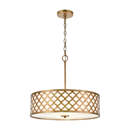 Elk Lighting 75137/4 4-Light Chandelier in Bronze Gold with White Fabric Shade
