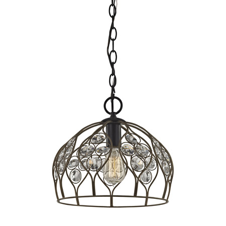 Elk Lighting 81106/1-LA 1-Light Mini Pendant in Bronze and Matte Black with Clear Crystal - Includes Adapter Kit