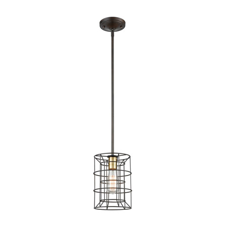Elk Lighting 81384/1 1-Light Mini Pendant in Oil Rubbed Bronze and Satin Brass with Wire Cage