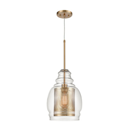 Elk Lighting 81424/1 1-Light Pendant in Antique Gold with Clear Glass and Antique Gold Perforated Metal Cylinder