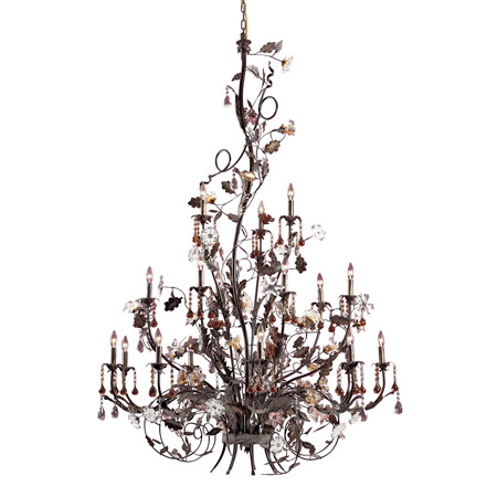 Elk Lighting 85004 18-Light Chandelier in Deep Rust with Clear and Amber Florets