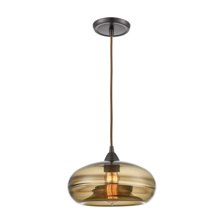 Elk Lighting 85212/1 1-Light Mini Pendant in Oil Rubbed Bronze with Earth Brown Fused Glass