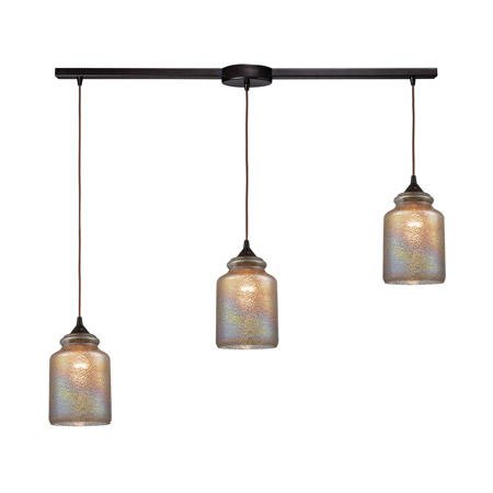 Elk Lighting 85257/3L 3-Light Linear Mini Pendant Fixture in Oiled Bronze with Textured Dichroic Glass
