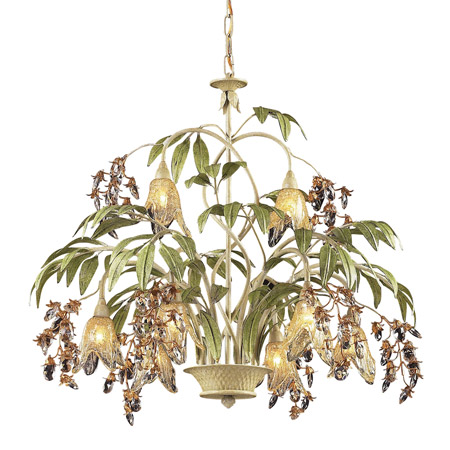 Elk Lighting 86054 8-Light Chandelier in Seashell and Sage Green with Floral-shaped Glass
