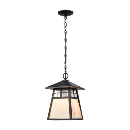 Elk Lighting 87053/1 1-Light Hanging in Matte Black with Antique White Art Glass and Clear Textured Glass