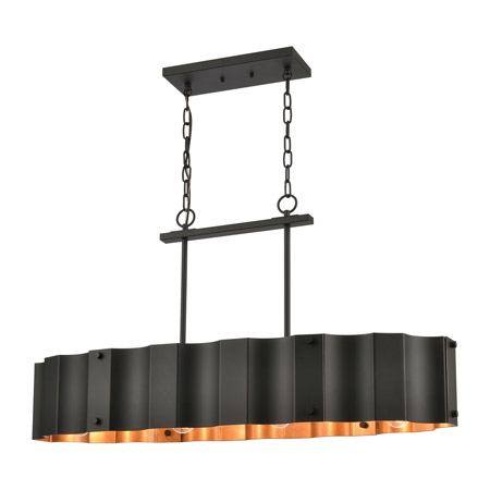 Elk Lighting 89078/4 4-Light Island Light in Black and Gold with Black Metal Shade