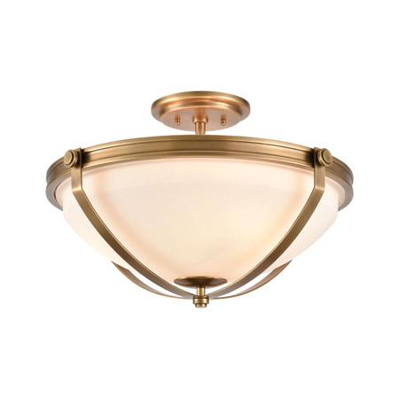 Elk Lighting 89115/3 3-Light Semi Flush in Natural Brass with Frosted Glass