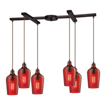 Elk Lighting 10331/6HRD Hammered Glass 6 Light Pendant In Oil Rubbed Bronze And Red Glass