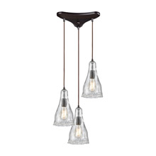 Elk Lighting 10446/3 3-Light Triangular Pendant Fixture in Oiled Bronze with Clear Hand-formed Glass