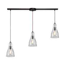 Elk Lighting 10446/3L 3-Light Linear Mini Pendant Fixture in Oiled Bronze with Clear Hand-formed Glass