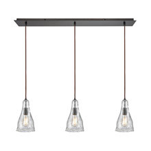 Elk Lighting 10446/3LP 3-Light Linear Mini Pendant Fixture in Oiled Bronze with Clear Hand-formed Glass