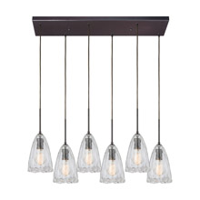 Elk Lighting 10459/6RC 6-Light Rectangular Pendant Fixture in Oiled Bronze with Clear Hand-formed Glass