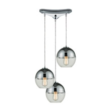 Elk Lighting 10492/3 3-Light Triangular Pendant Fixture in Polished Chrome with Clear and Chrome-plated Glass