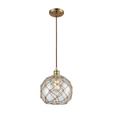 Elk Lighting 10713/1 1-Light Mini Pendant in Satin Brass with Rope-wrapped Clear Blown Glass