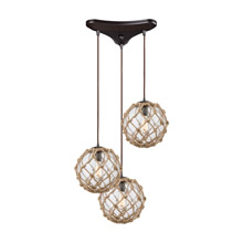 Elk Lighting 10715/3 3-Light Triangular Pendant Fixture in Oiled Bronze with Rope and Clear Glass