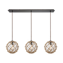 Elk Lighting 10715/3LP 3-Light Linear Mini Pendant Fixture in Oiled Bronze with Rope and Clear Glass