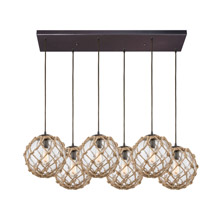 Elk Lighting 10715/6RC 6-Light Rectangular Pendant Fixture in Oiled Bronze with Rope and Clear Glass