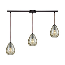 Elk Lighting 10780/3L 3-Light Linear Mini Pendant Fixture in Oil Rubbed Bronze with Champagne-plated Water Glass