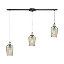 Elk Lighting 10830/3L 3-Light Linear Mini Pendant Fixture in Oiled Bronze with Hammered Mercury Glass