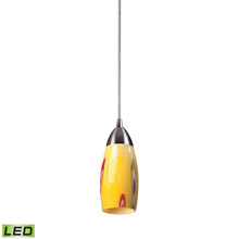 Elk Lighting 110-1YW-LED Milan 1 Light LED Pendant In Satin Nickel And Yellow Blaze Glass