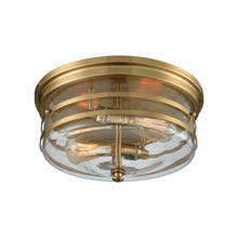 Elk Lighting 11325/2 2-Light Flush Mount in Satin Brass with Clear Seedy Glass