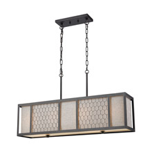 Elk Lighting 15244/4 4-Light Linear Chandelier in Oil Rubbed Bronze with Wire Mesh and Gray Linen Shade