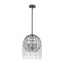 Elk Lighting 15304/3 3-Light Pendant in Oil Rubbed Bronze with Wire Cage and Clear Crystal