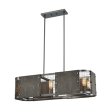 Elk Lighting 15323/6 6-Light Linear Chandelier in Weathered Rust with Plywood and Metal Mesh