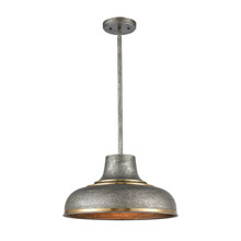 Elk Lighting 15585/1 1-Light Pendant in Satin Brass with Textured Silvery Gray Metal Shade