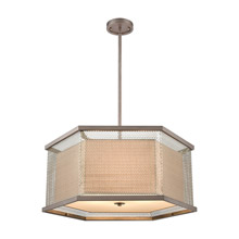 Elk Lighting 15666/6 6-Light Chandelier in Weathered Zinc and Polished Nickel Mesh with Beige Fabric Shade